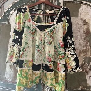 Vanessa Virginia Anthropologie Prateria Peasant Blouse Womens Size 6 Green